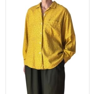 Vintage 1980s Esprit Yellow& Black Speckled Button-down Long Sleeve Shirt Size M